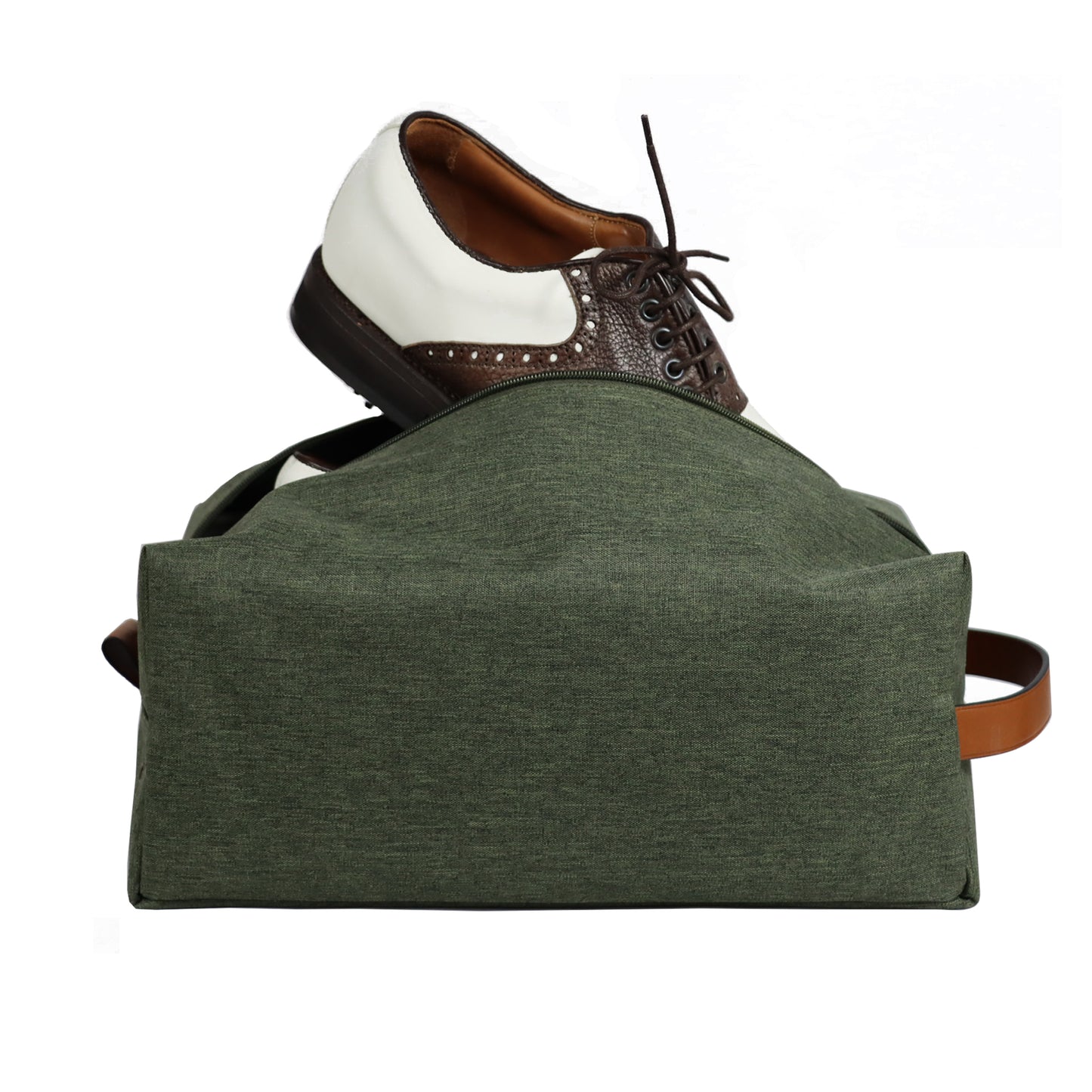 Schuhtasche aus khakifarbenem Segeltuch